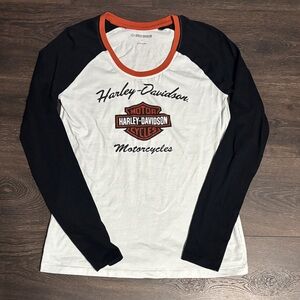 Harley-Davidson Women's White & Black Raglan Long-Sleeve Shirt with Orange Trim
